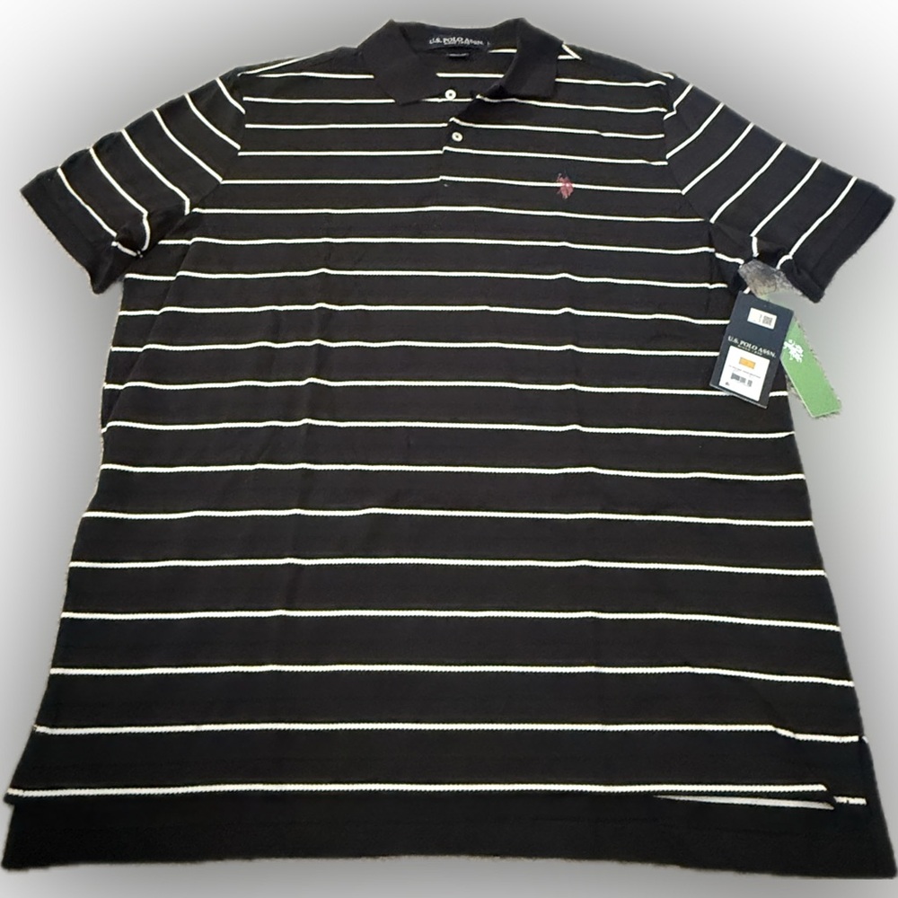 U.S. Polo Assn. Black Polo with White Stripes